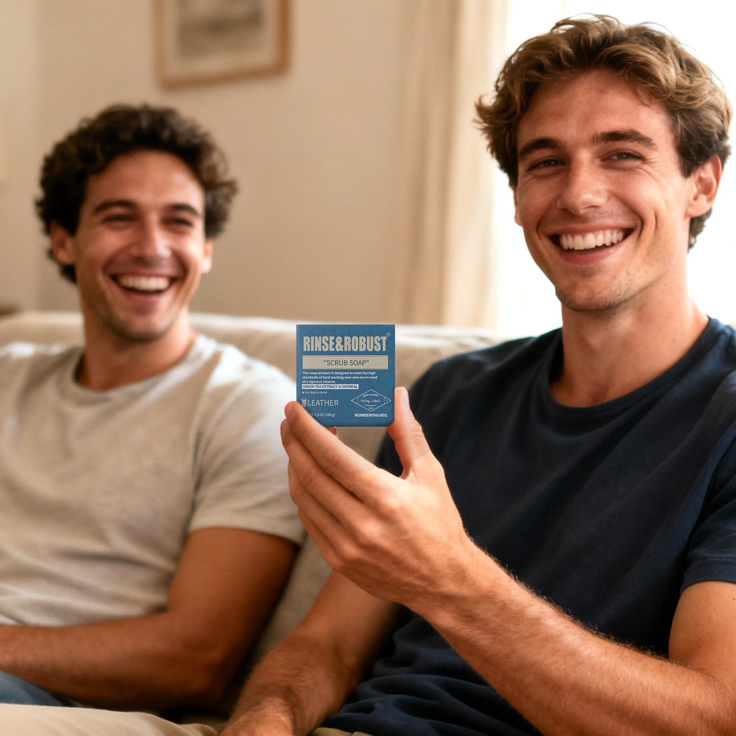 Rinse & Robust Mens Bar Soap Bath Bar Soap 3Pack Handmade Natural Soap Bar Set Cleansing Bar Moisturizing&Exfoliating Scrub Soap Gift Set for Men | Leather, Sandalwood, Teakwood | 3.5 oz of 3 Bars