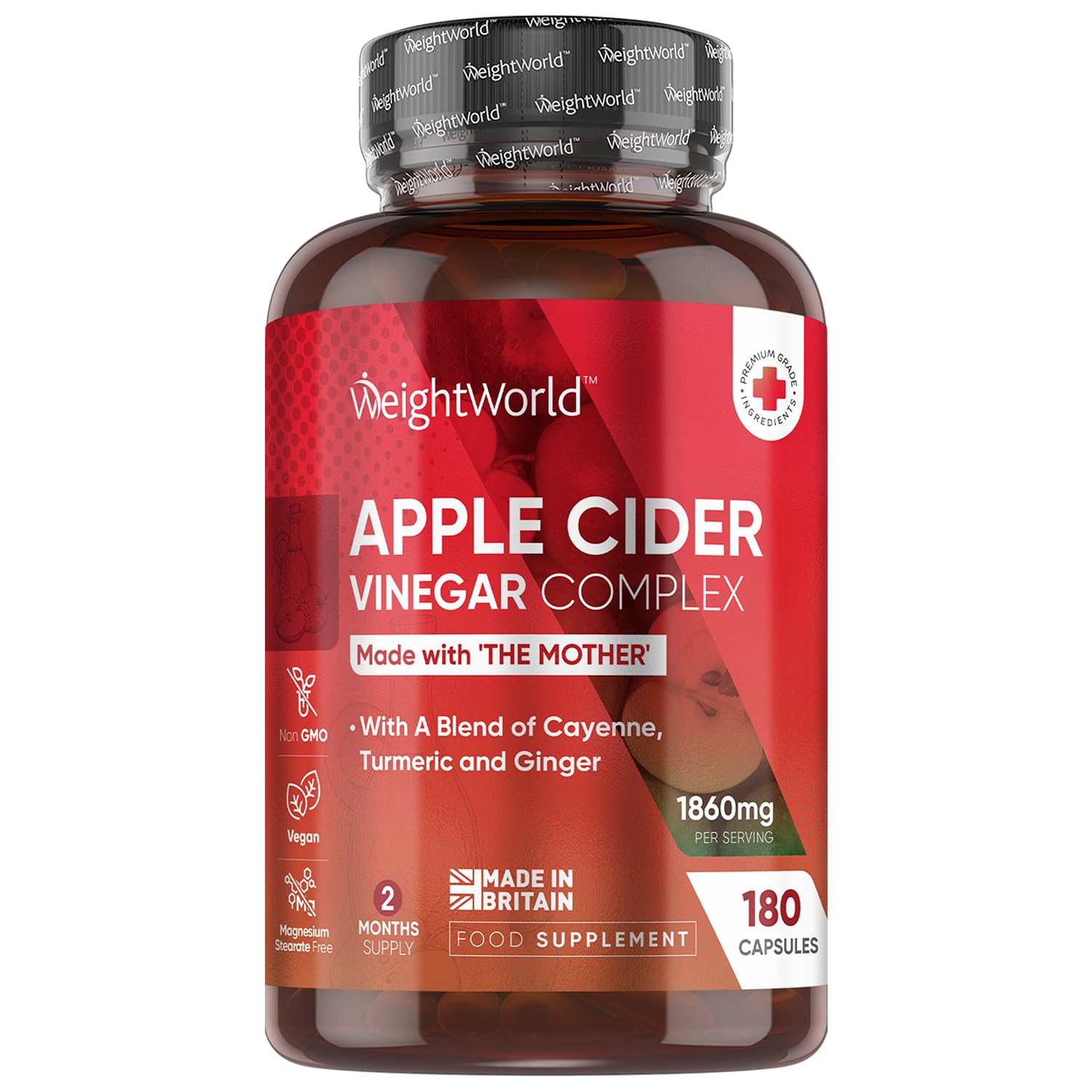 Apple Cider Vinegar Capsules 1860mg - 2 Months Supply - 180 Capsules - Apple Cider Vinegar with Mother - with a Blend of Cayenne Pepper, Turmeric & Ginger Root - Non-GMO & Vegan-FriendlyApple Cider Vinegar Capsules 1860mg - 2 Mo…