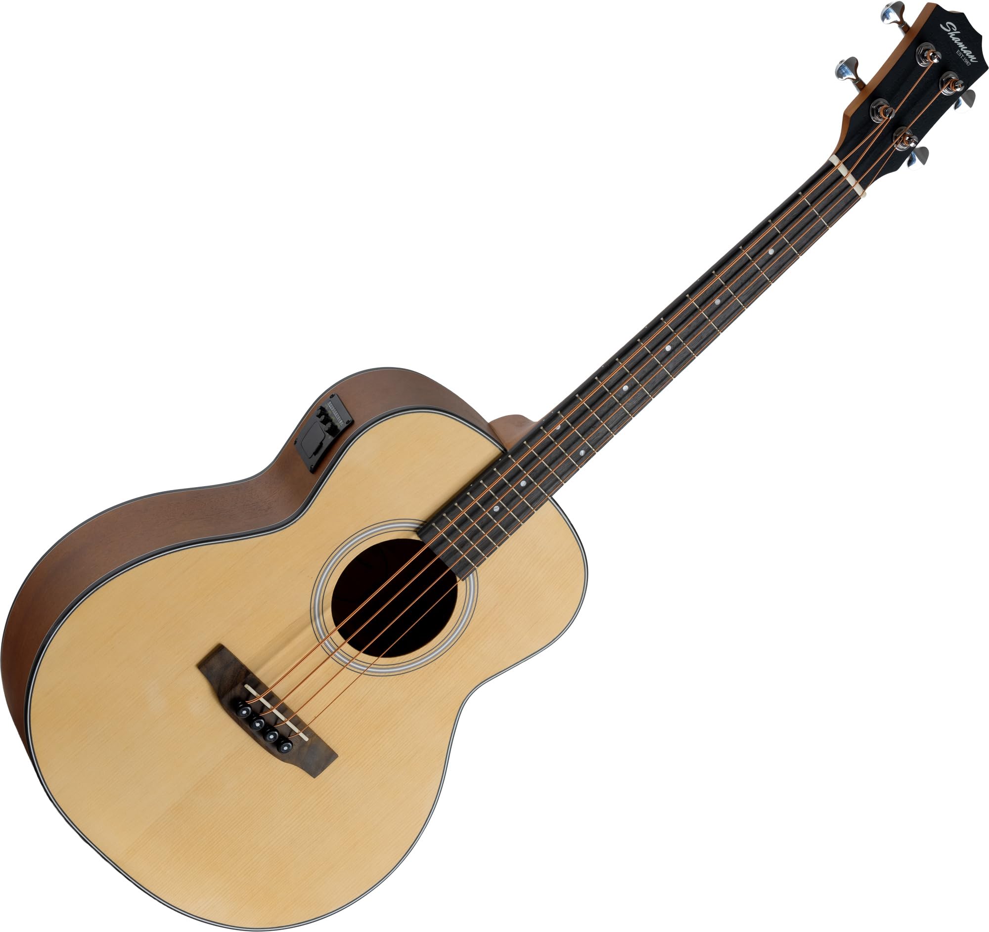 Shaman ABM4-50E-NT Akustik Bass 4-Saiter - kompakter Short-Scale Bass mit eingebautem Tonabnehmer, Piezo-Elektronik & Stimmgerät, Mahagoni & Fichte Korpus, ideal für Bühne & Zuhause - Natur