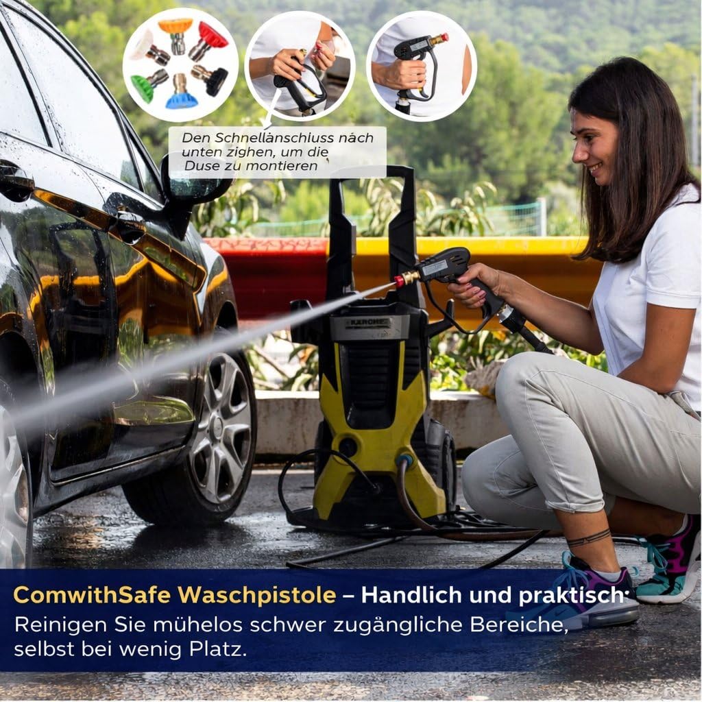 Hochdruckreiniger Pistole 4000 PSI und 6 Düsen Schnellanschluss- Autowaschpistole - M22(14mm) Schnittstelle, kompatibler Karcher K1-K7 Adapter, 2 Wasserfilter und Leitfaden inklusive
