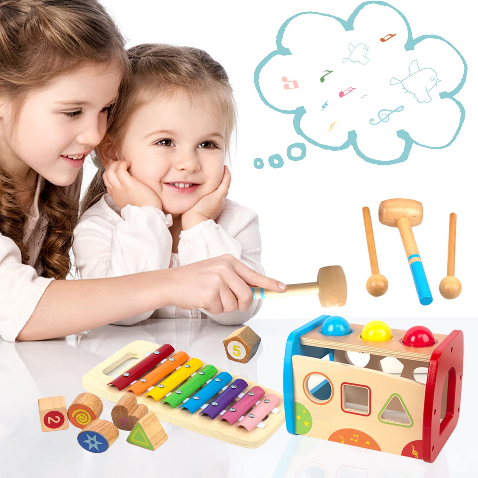 TOYANDONA Holz-Lernspielzeug - Drückballspiel Für Hand-Auge-Koordination & Armtraining (für Vorschulkinder)