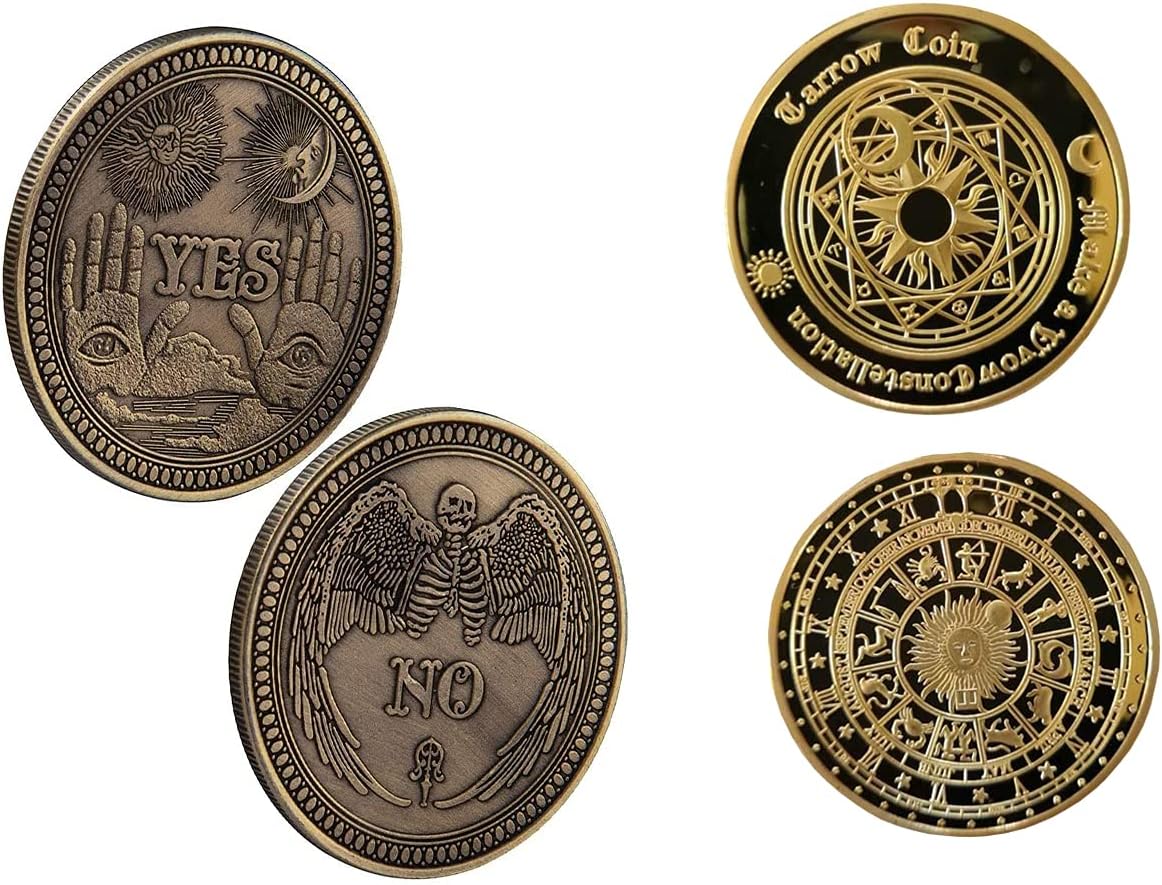 VOVCIG Yes No Challenge Tarot Set - Sun Moon Divination and Yes No Coins (2Pcs)