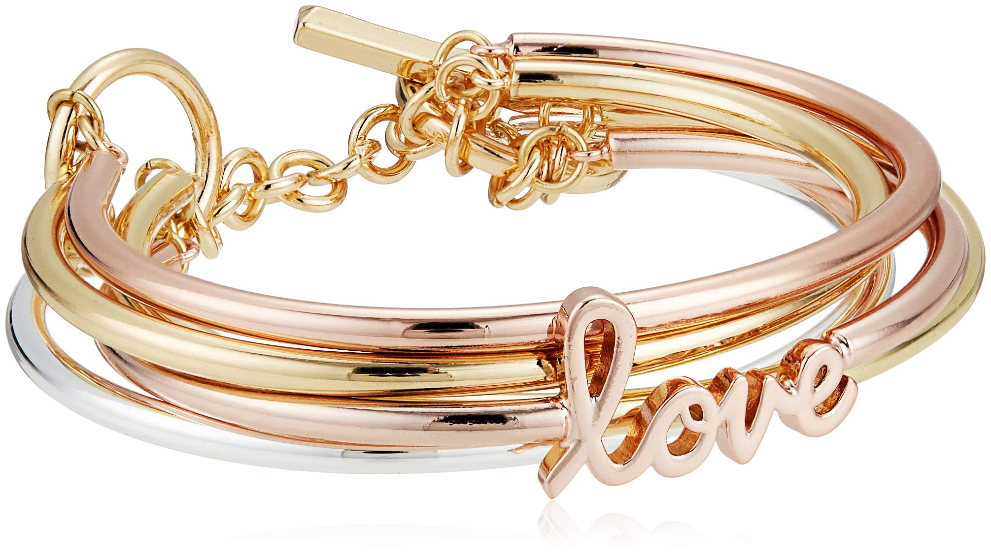 BCBG Generation Women's Love Affirmation Multi Row Toggle Bracelet, Tri-Tone, One Size