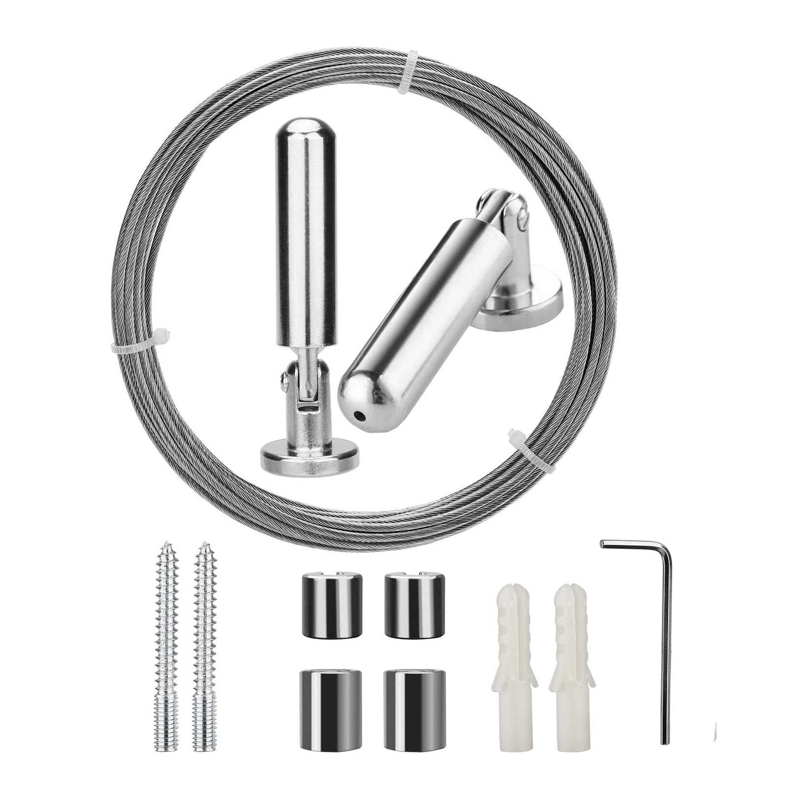 Ootsr Silver Curtain Tension Wire Net Curtain Tieback Rod Set Photo Picture Hanging Wire Wall Mount Children’s Art Projects Display Stainless Steel Clothesline (5 Meter)