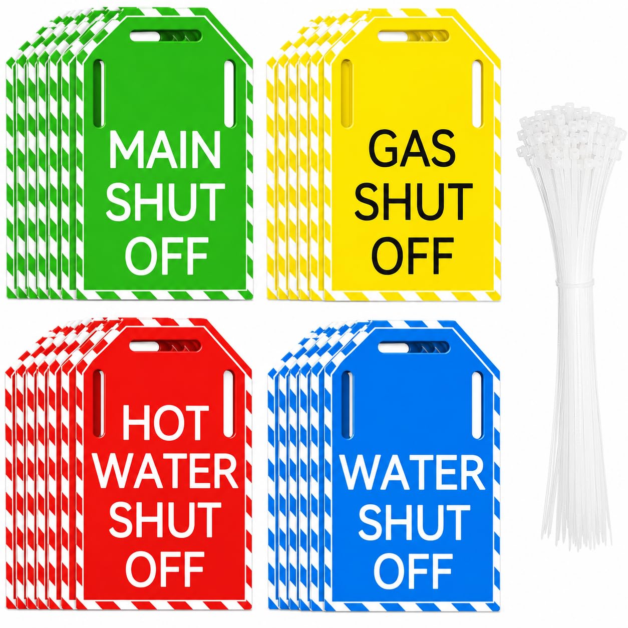 20 Pack Main Shut Off Valve Tag with Ropes Plastic Valve Identification Tag 3x5 Inch-Gas Shut Off Water Shut Off Hot Water Shut Off Tags