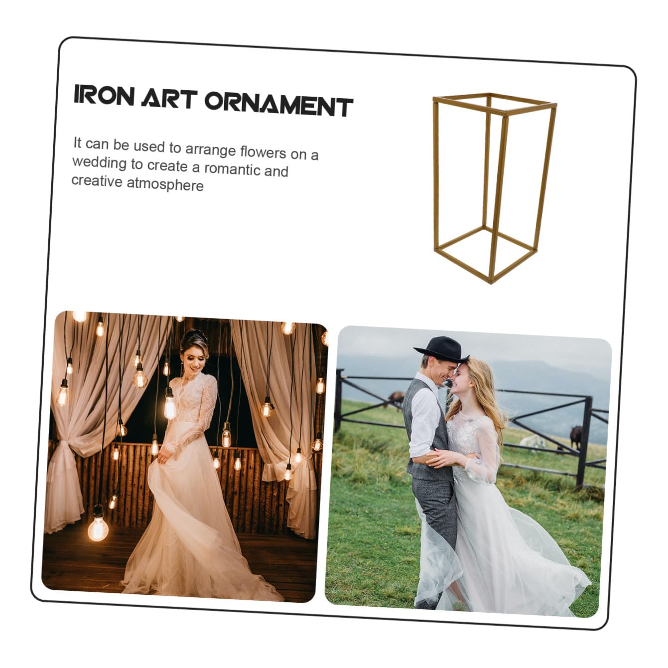 Cornice Decorativa Rettangolare in Ferro Oro per Matrimonio | 1 Pezzo, Forma Geometrica Irregolare, Adatta a Scena Party, Design Astratto e Atmosfera Romantica