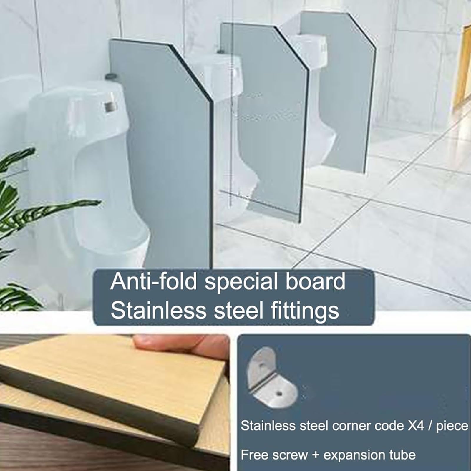 Moubhjd Urinal-Trennwand – Wandmontiert, 120x48 Cm, Rutschfeste Platte Mit Alukante, Für öffentliche Toiletten