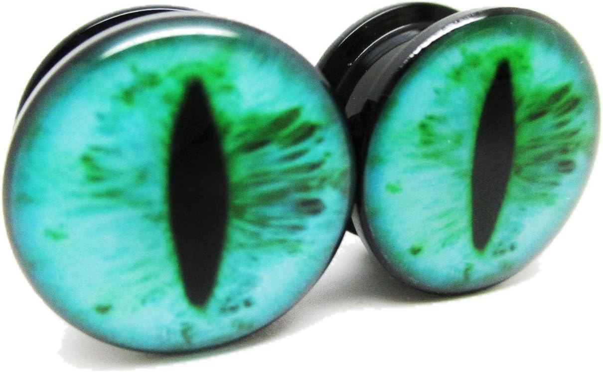 Teal Eye Ear Plugs - Acrylic - Screw on - New *Pair* - 8 Sizes (2 Gauge (6mm))