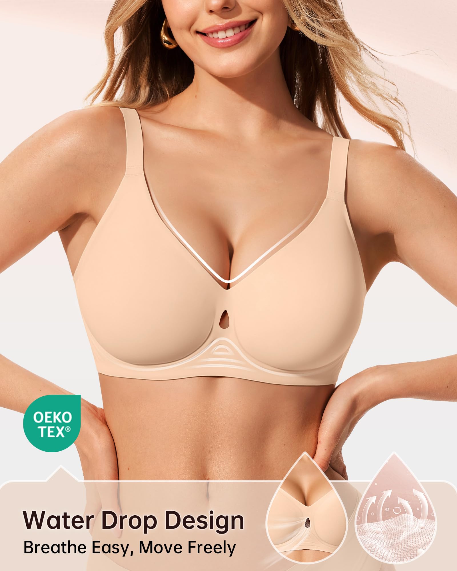 LetsJoli Sujetadores inalámbricos para mujer, sin aros, sin costuras, push-up, cobertura completa, bralette, cómodo sujetador diario