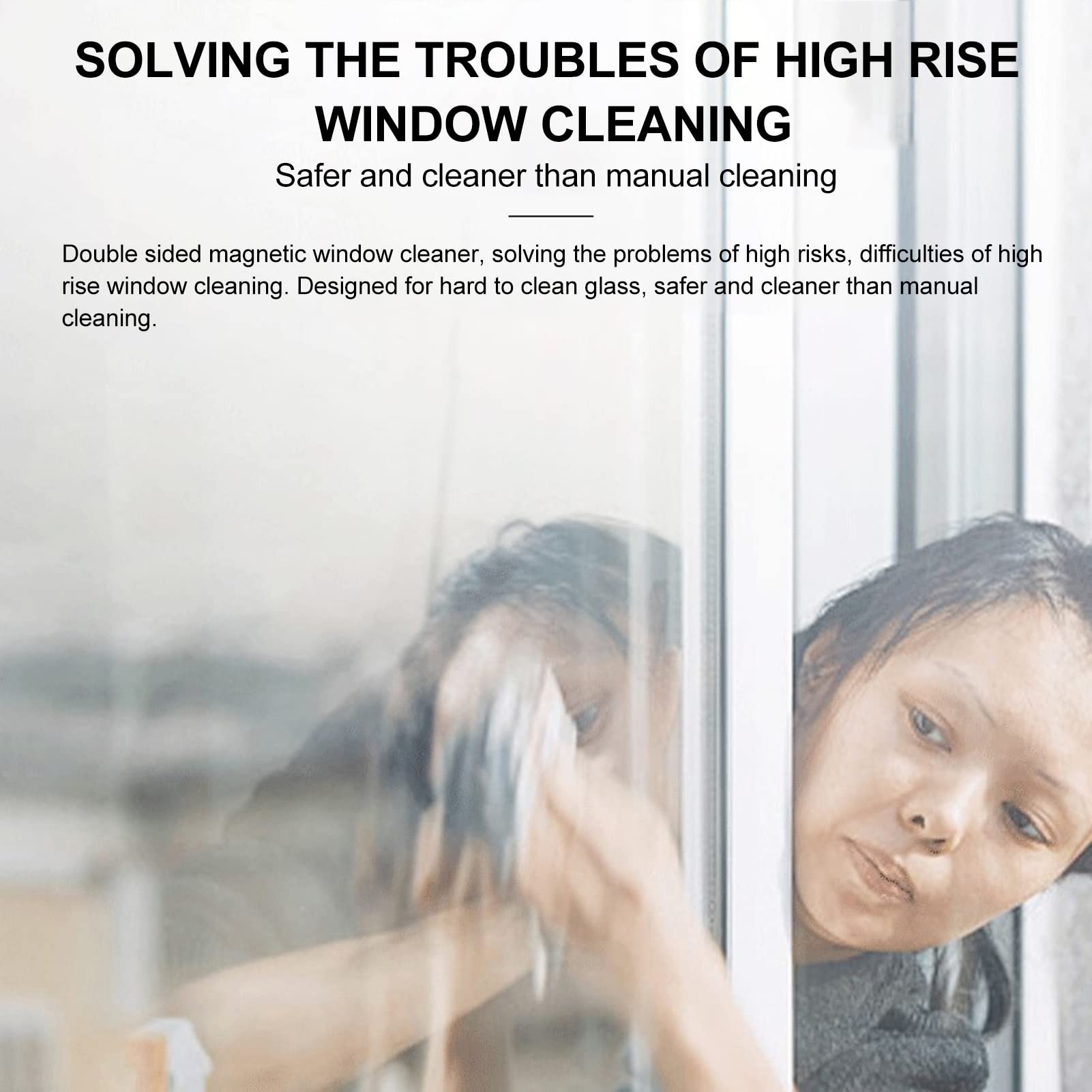 Gsycle Double Sided Window Cleaner, Magnetic Large Handle Plastic Glass Wiper Cleaning Tools Magnetic Glider For High Rise Glazed Thick Window