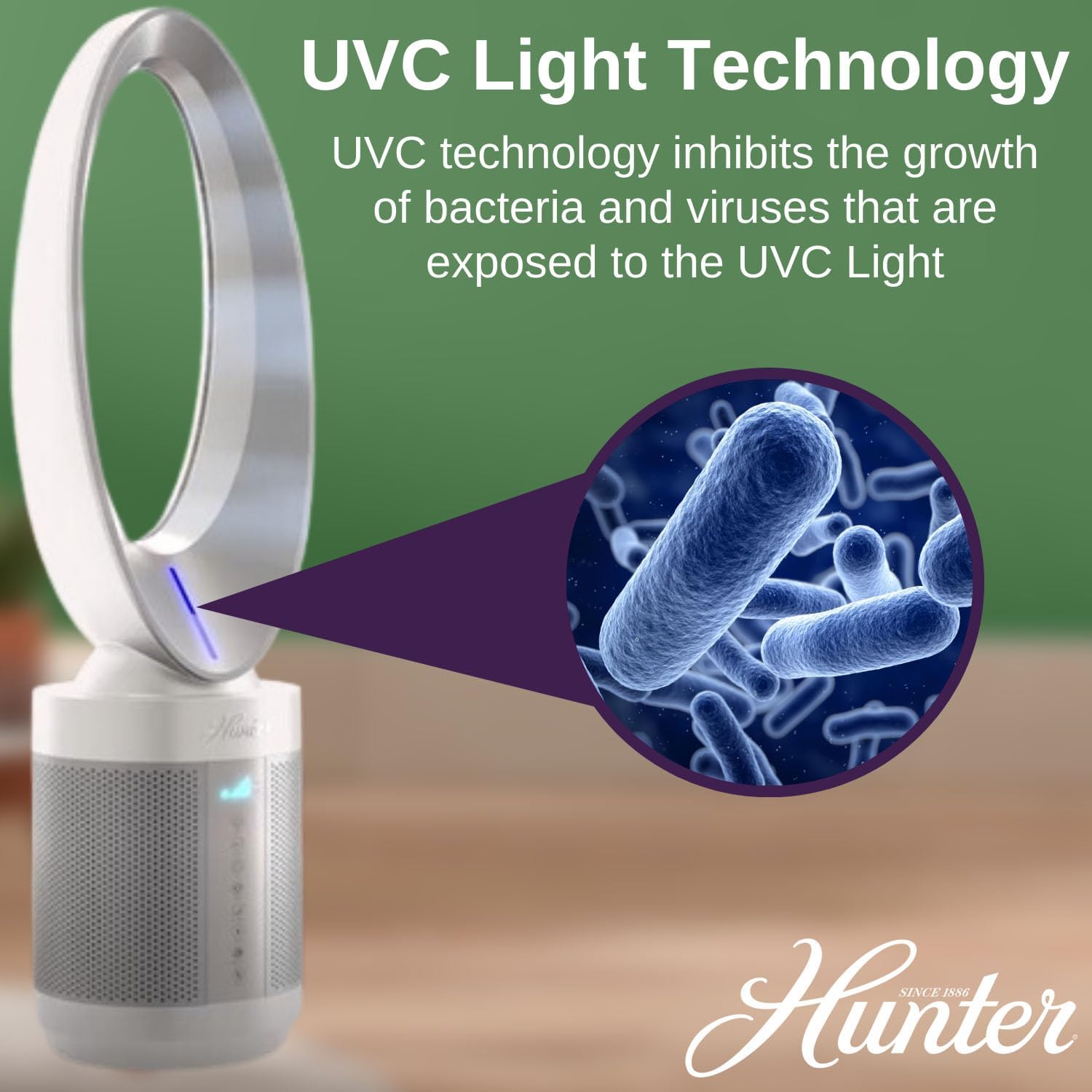 UVC Light Technology in Hunter ExtremeAir Tower Bladeless Air Purifier