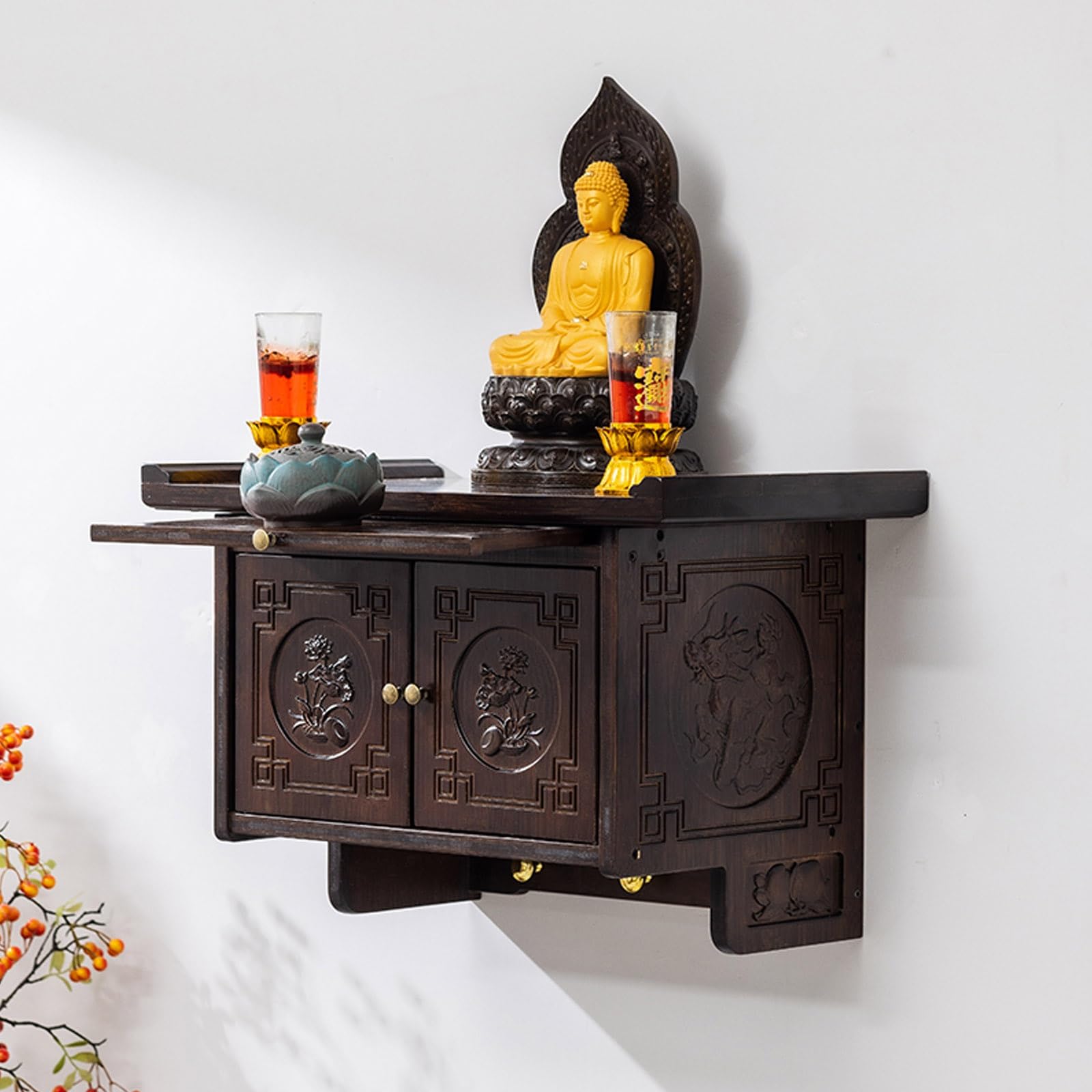 Table d'encens bouddhiste en bambou et meuble pour Bouddha suspendu pour prière à la maison