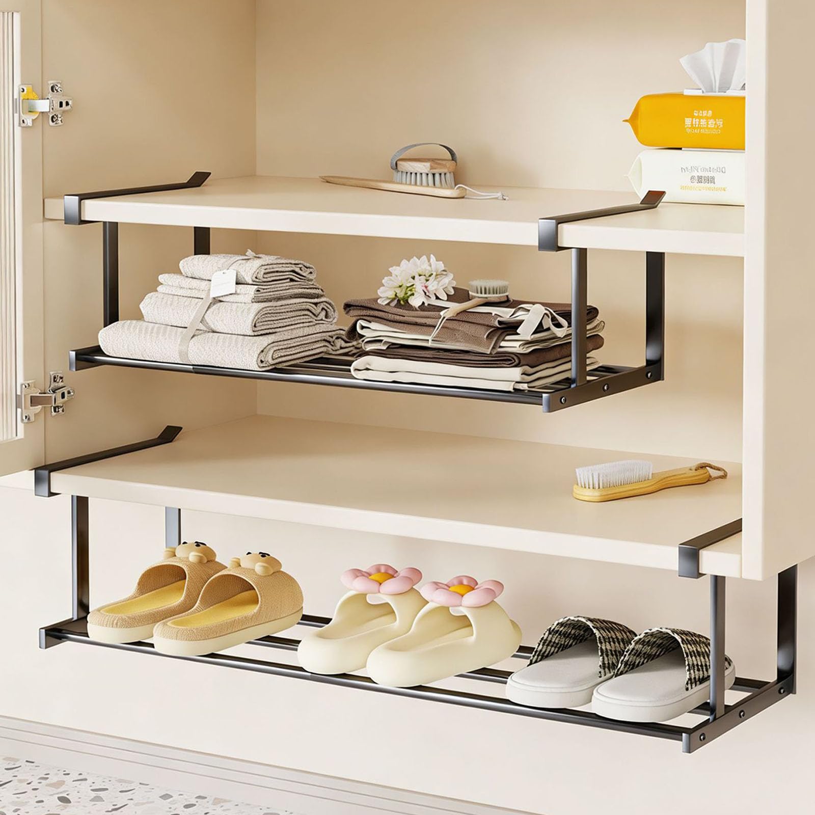ViWaVee Hängendes Schuhregal Organizer im Schrank, Erweiterbarer 40-70cm Regal Organizer unter den Schrank –Perfekt für Aufbewahrung und Organisation in Küchen oder für Kleidung.(Schwarz 1 Pcs) Küche, Haushalt & Wohnen