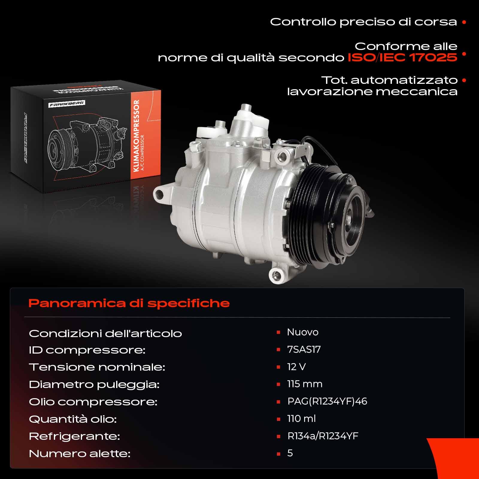 Frankberg Compressore Aria Condizionata Compressore Climatizzatore Compatibile con Classe A B-Class Classe C CLA CLS Classe E GLB Marco Polo CAmper V-Class Vito Replace# 0008301401 | Compatibile con: GLC X253, Classe E Coupé C238, GLE V167, CLA Shooting B