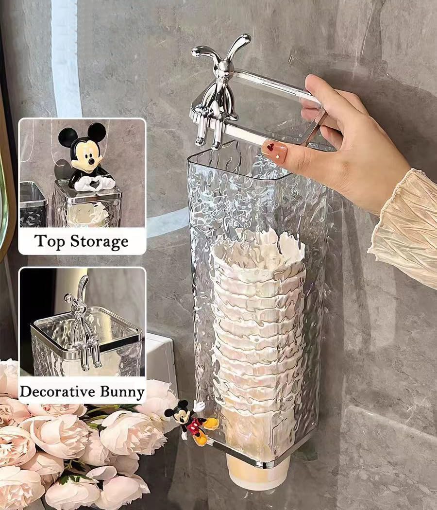 Wall Mount Paper Cup Dispenser, Pull Type Cup Holder Fit 3oz - 5oz Disposable Paper and Plastic Cups, Bathroom Cup Dispenser for Home Hospital Office Gym (Transparent Gray Water Ripples)