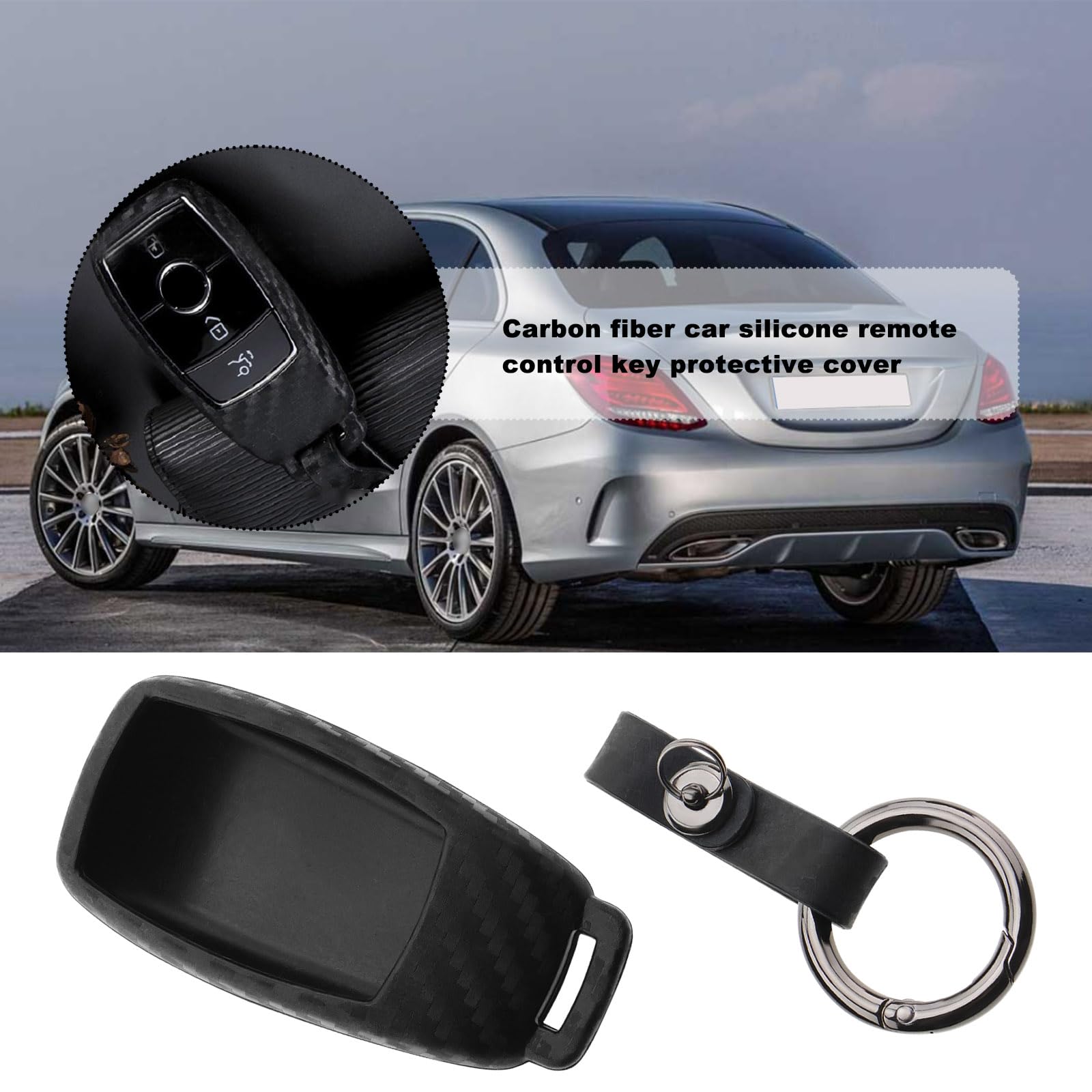 ECSiNG Car Silicone Remote Control Key Housing Protective Cover with Carbon Fiber Pattern Compatible with Mercedes Benz A E S Car Keys Accessories - Image 2