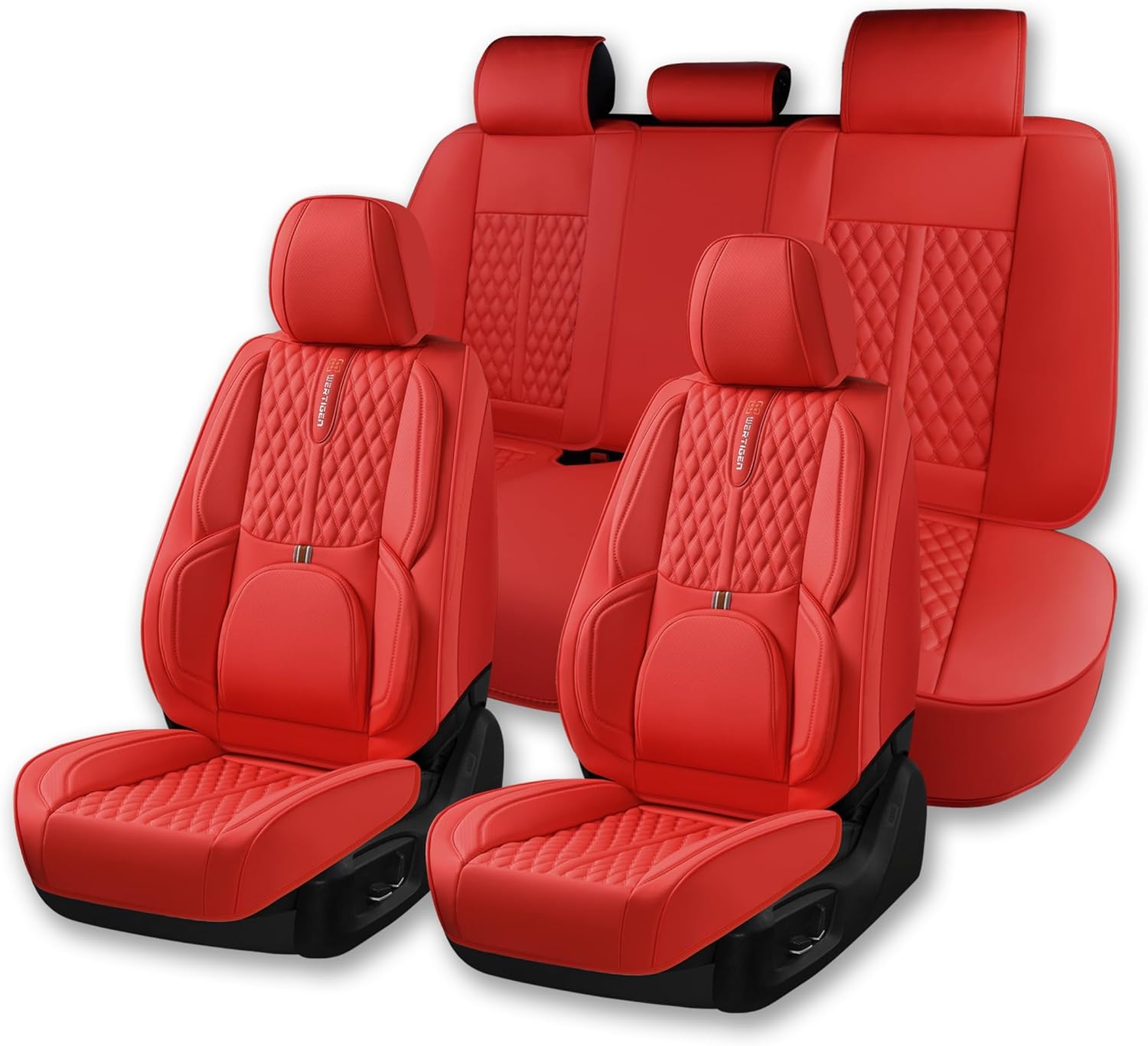 Red Car Seat Covers for Kia Forte 2010-2024 Car Seat Cover, Faux Leather, 5 Piece Full Set, with Lumbar Support, Anti-Slip, Suitable for All Seasons, Beautify The Interior of Old Cars
