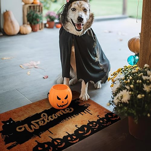 Miniatura 2 de Alishomtll Decoración de Halloween  Tapete de puerta de Halloween al aire libre para puerta delantera, felpudo de calabaza de Halloween para entrada