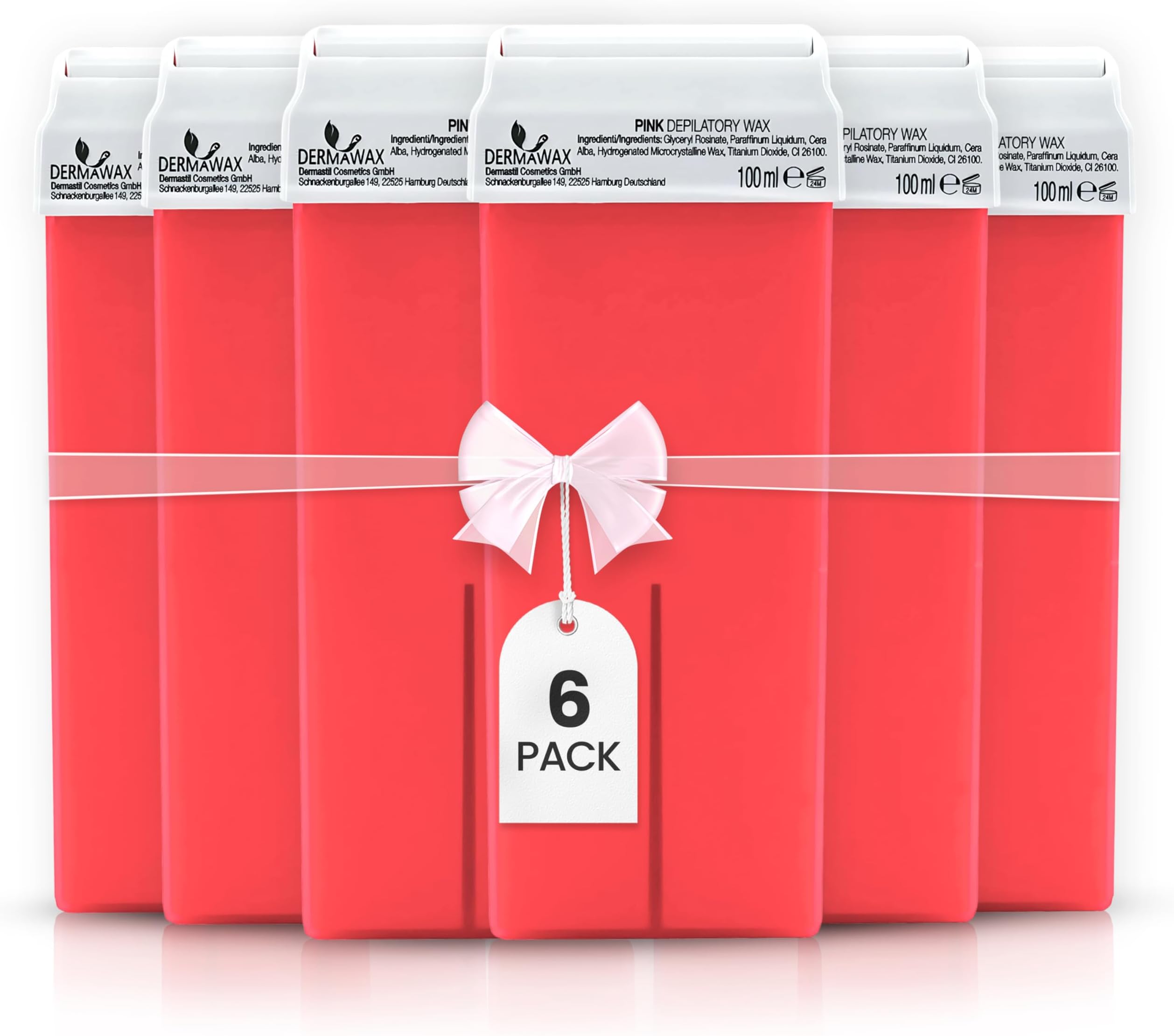 6x100ml Rose Roll-On Wax Roller-Wax Cartridge Refill Set - Waxing application with Wax strips Sensitive Skin, Ideal for Legs, Arms, Underarms, Chest and Back (600 ml (1er Pack), Pink)