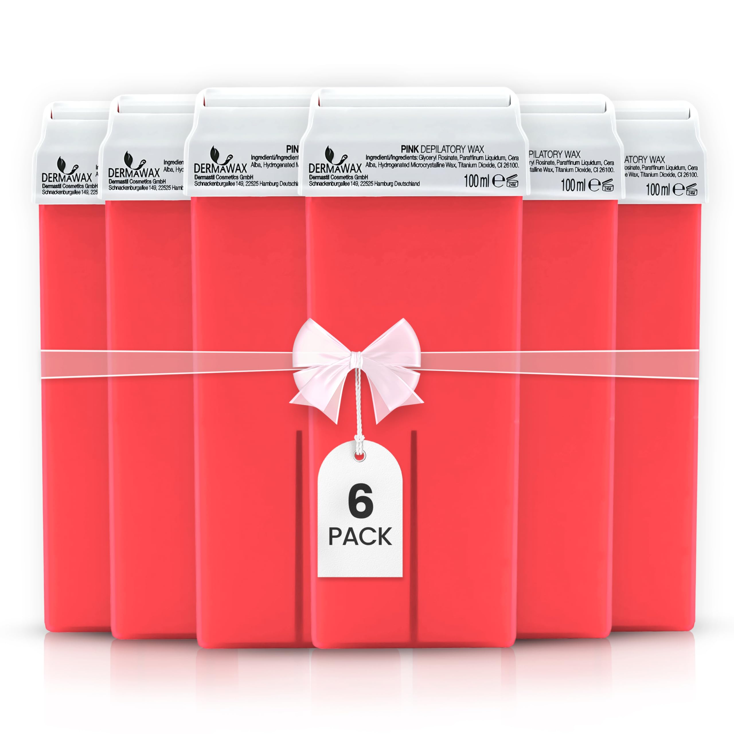 6x100ml Rose Roll-On Wax Roller-Wax Cartridge Refill Set - Waxing application with Wax strips Sensitive Skin, Ideal for Legs, Arms, Underarms, Chest and Back (600 ml (1er Pack), Pink)