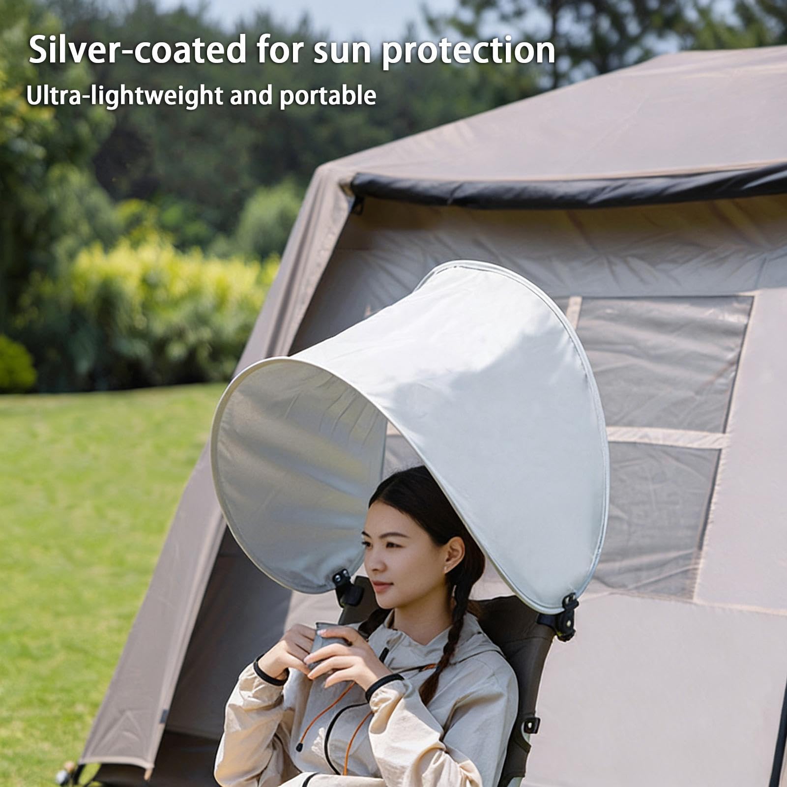 Chaise Parapluie - Parasol pliant réglable portable,Pare-soleil pour chaise de camping,pour extérieur, camping, patio, piscine, randonnée, kayak, bronzage, vacances, appuie-tête