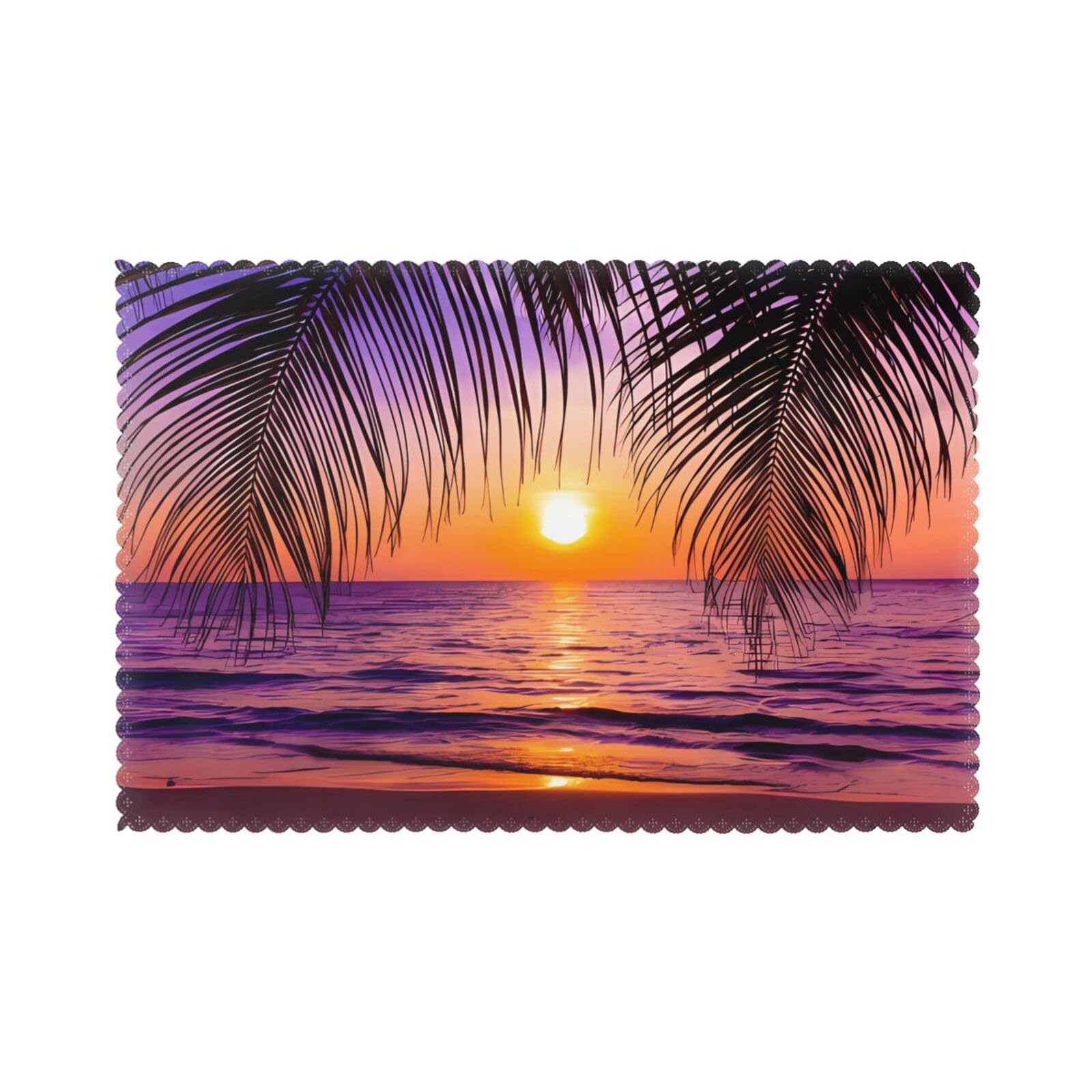 YYHHAOFA Sunset Ocean with Tropical Palm Trees Twilight Scenery Prints Placemats Set of 6 12x18in – Create Cozy Table Settings for Everyday Moments & Special Gatherings