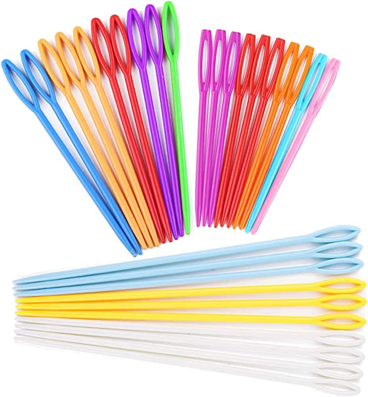 DELFINO Large Eye Plastic Needles, Plastic Weaving Needles, Yarn Needles, Learning Needles, Safety Plastic Lacing Needles for Kids & Sewing Handmade Crafts, Cross Stitch, Threading Cards