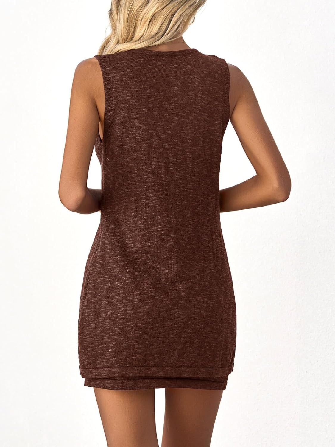 Tankaneo Womens 2 Piece Vacation Sets Sleeveless V Neck Long Vest Knit Top and Mini Skirt Summer Beach Outfits - Image 5