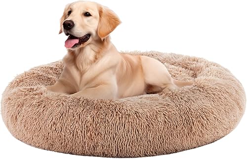 Sweetcrispy Cama para perro, cama mediana redonda calmante para gatos con cojín impermeable lavable, antiansiedad y antideslizante, acogedora felpa