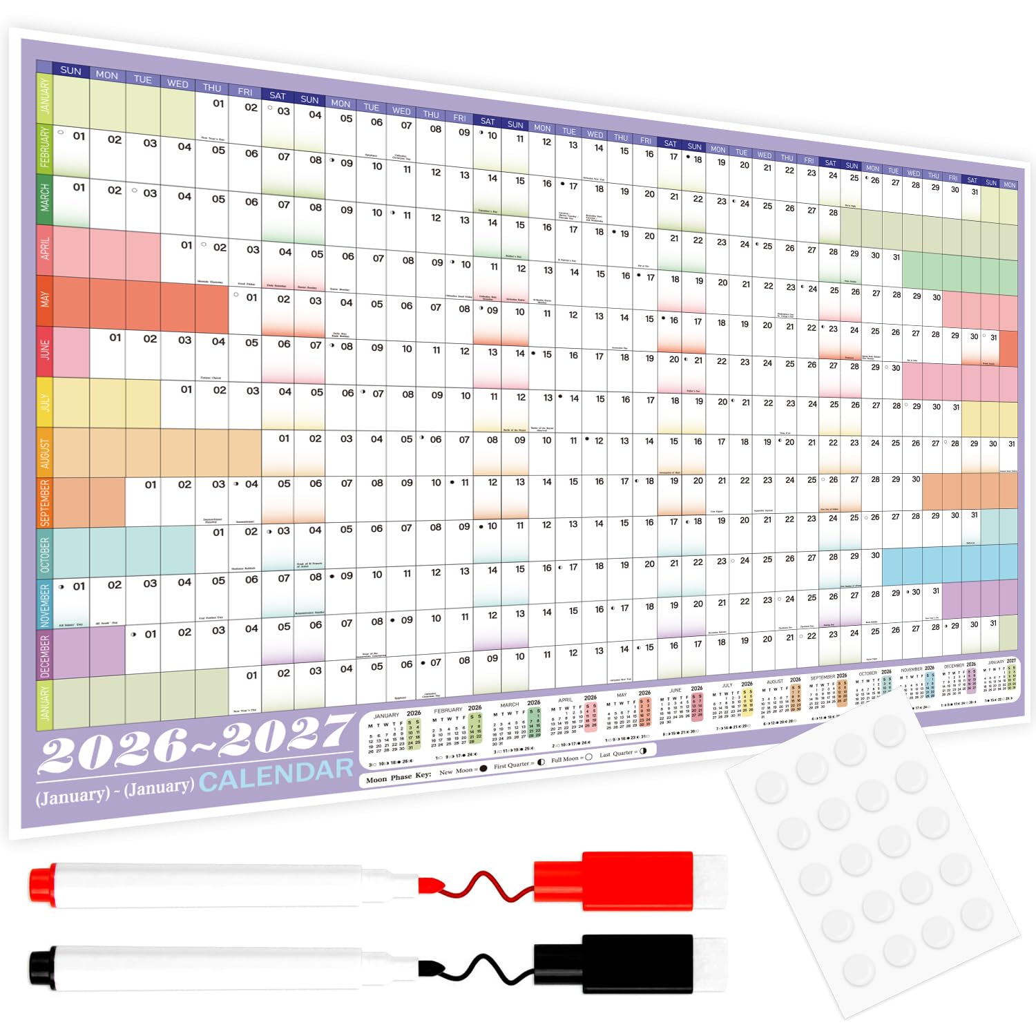 VEYLIN 2026 Wall Planner Academic Calendar 2026 Wall Calendar Yearly Wall Planner 2026 With Stickers A1 Large 85cm X 58cm