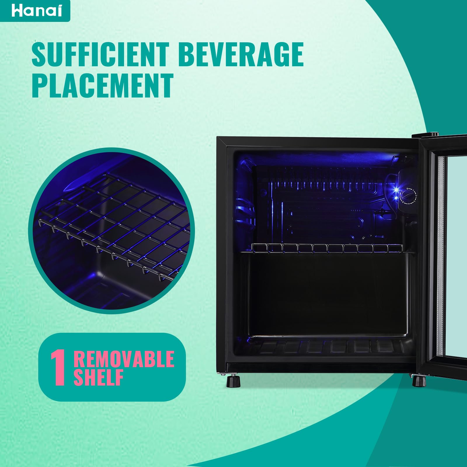 WANAI Mini Fridge Cooler 60 Can Beverage Refrigerator Black Mini Beer Fridge Glass Door For Wine Soda Juice Small Drink Cooler Machine Clear Front Removable For Home Office Bar Freestanding on Fridge.com - View 6