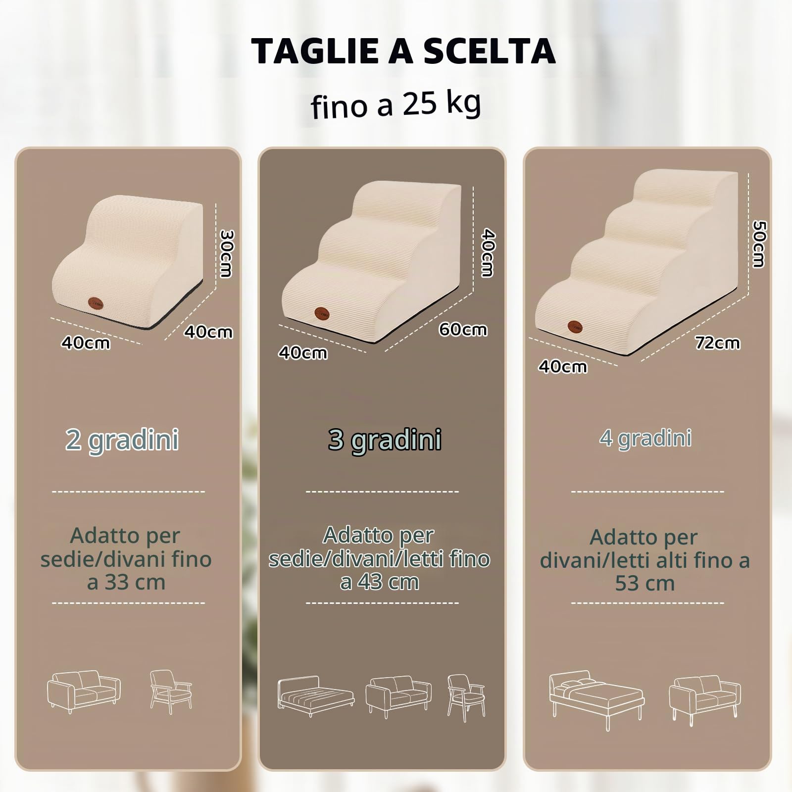 X XBEN Scala per cani a 3 gradini per letto e divano, in schiuma 33D ad alta densità per cani e gatti di taglia piccola, anziani e feriti, gradini per animali domestici durevoli con pendenza delicata