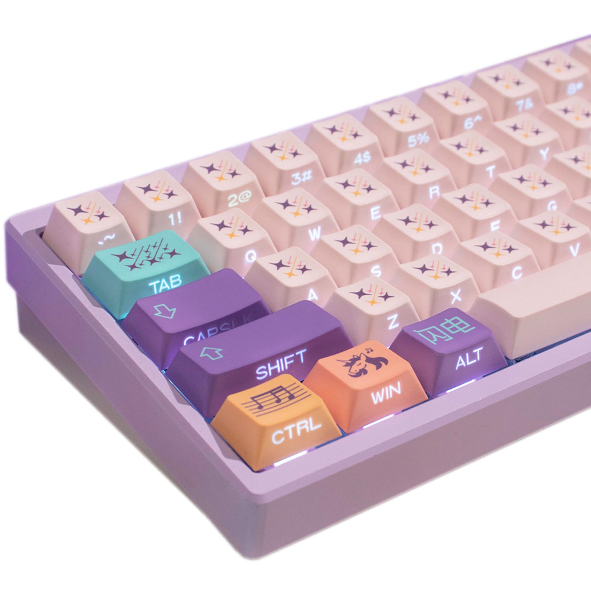 Zioyihan Shine Through Keycaps - Side Print Keycaps, PBT Keycap Set, 131 Keys Unicorn Style Custom Keycaps, Cherry Profile Keyboard Keycaps for ANSI/ISO Layout Keyboard Keycaps 60 Percent