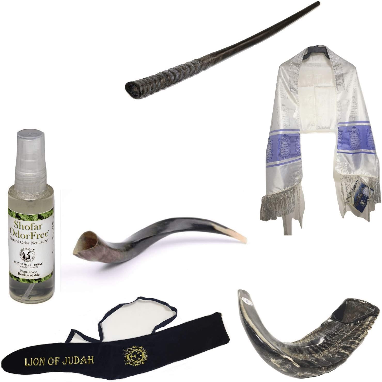 Set Shofar,Oryx,Ram Horn,Kudu,Tallit Messianic Kosher,Carrying Bag+Spray