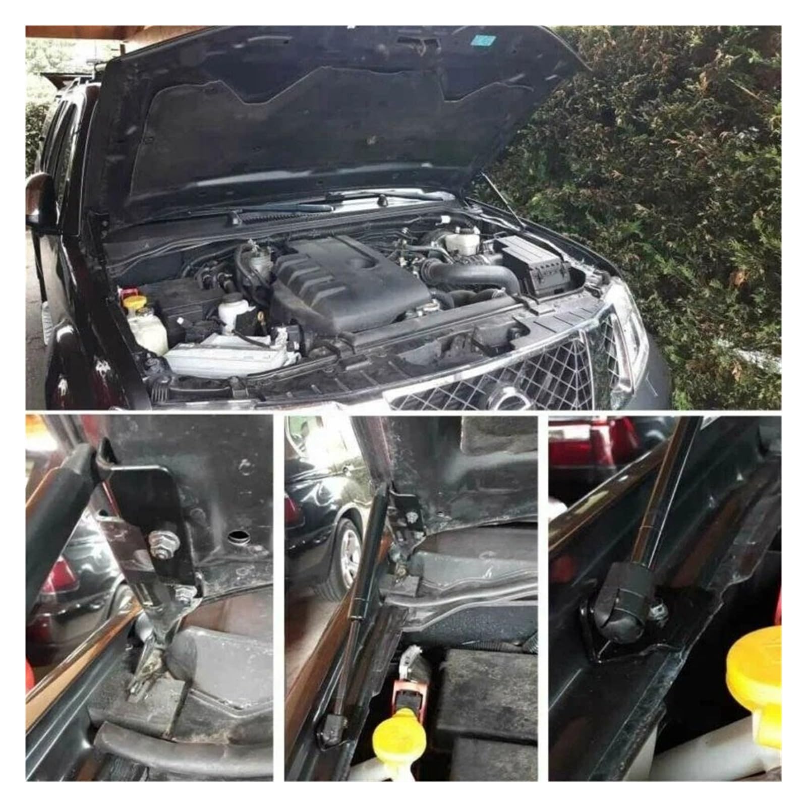 Podnośniki przedniej maski do Nissan Frontier, Navara, D40, Pathfinder i Xterra (2004-2018): sprężyny gazowe, amortyzatory hydrauliczne.