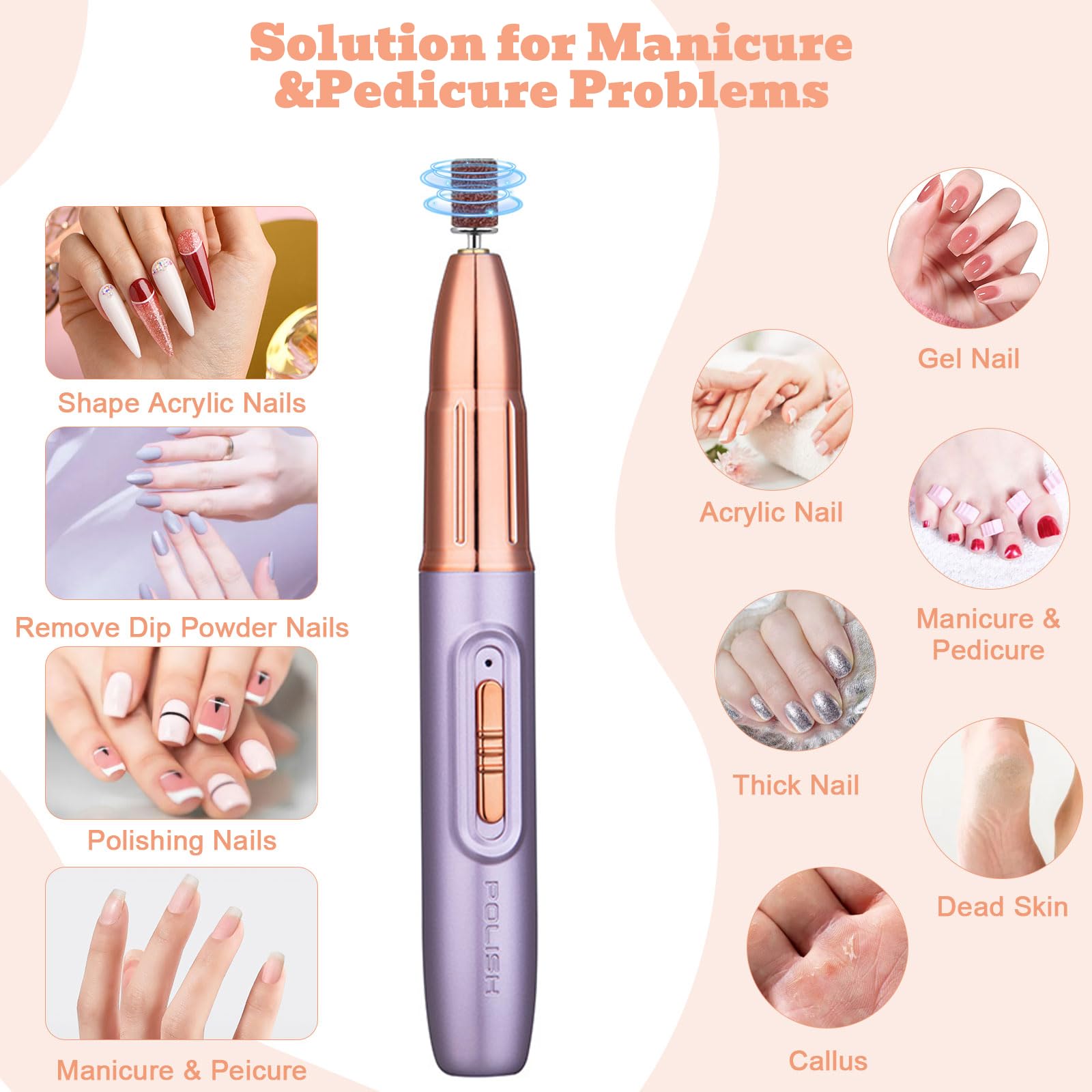 OKYUK Electric Nail Drill Kit - Professional Manicure & Pedicure Set including 11 Drills & Sanding Bands, Purple - Image 2