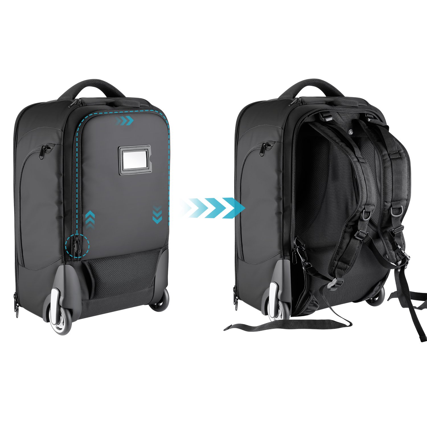 Neewer 2-in-1 Rolling Camera Backpack Trolley Case - Anti-Shock Detachable Padded Compartment