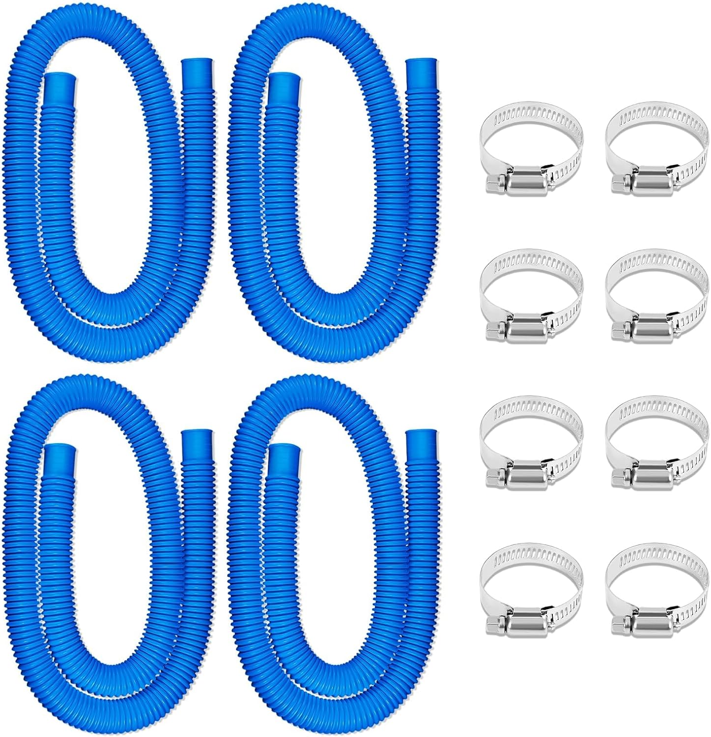 1-1/4" Pool Hose for Above Ground Pool, 1.25" x 59" Replacement Pool Pump Hose Compatible with Coleman In-tex Filter Pump 603 637 (4 Pack + 8 Clamps, White)