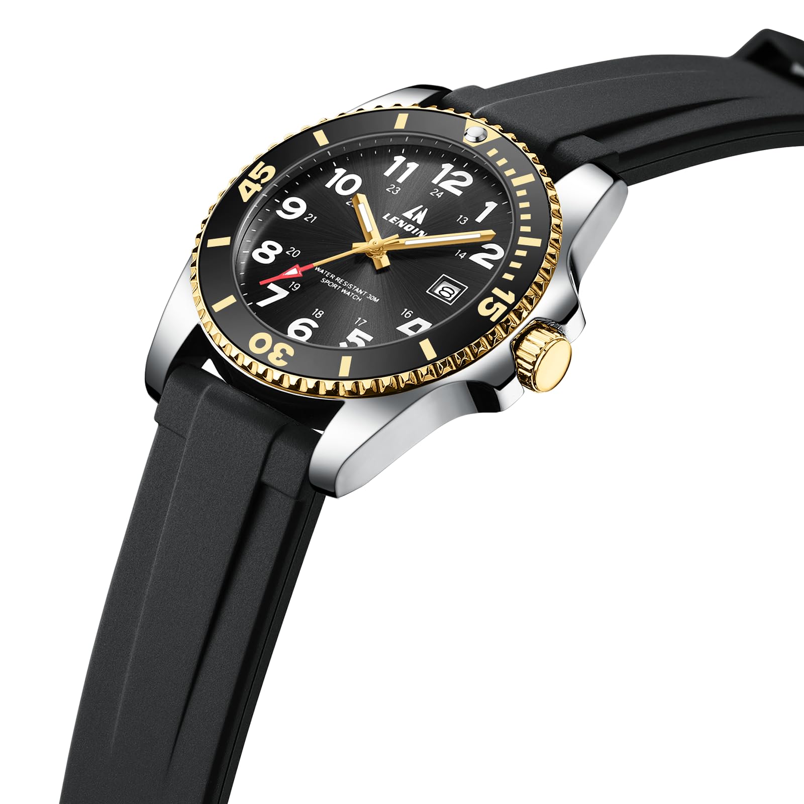 LN LENQIN Montre à quartz analogique pour homme - Étanche - Lumineuse - Bracelet en silicone et date
