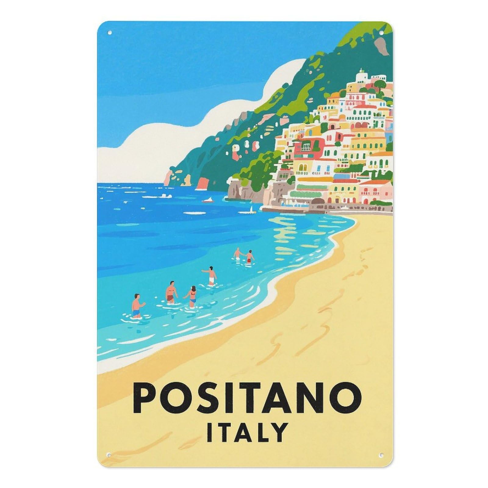 Positano Italy Retro Design Tin Paintings Vintage Tin Sign 08x12inch(20x30cm) Wall Art for Home Office Bedroom Living Room Cafes Wall Decor