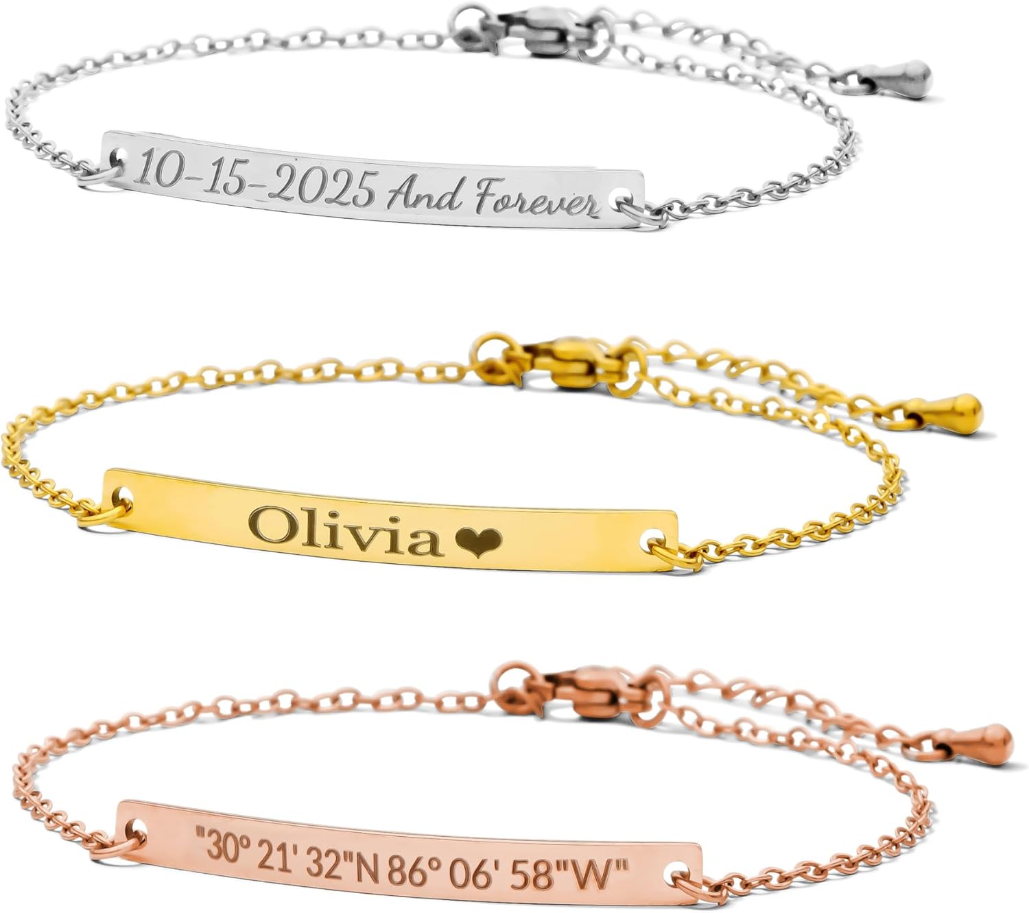 Jexiva Personalized Name Engraved Paper Clip Bracelet for Women Men - PVD Gold Plated Stainless Steel, Adjustable, 1-4 Custom Tags Gift