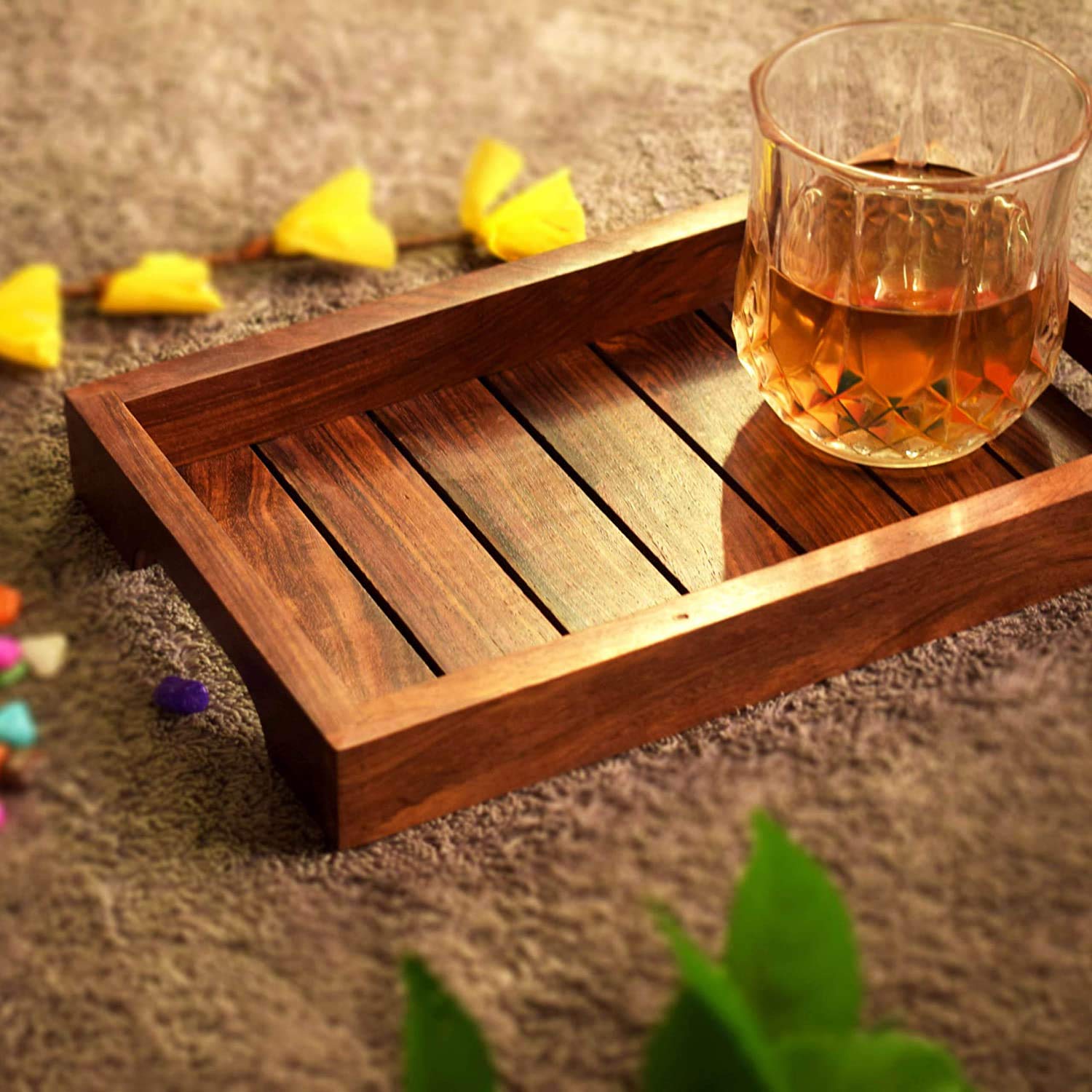 Rosewood Sheesham Rectangular Tray Perfect For House Warming Gift, Wedding Anniversary Gift 10X6 Inch,