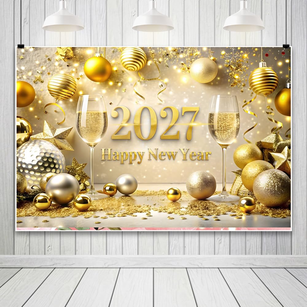 20x10ft Glitter 2026 Felice Anno Nuovo Banner Sfondo Lusso Oro 2026 Fotografia Sfondo Buon Natale e Felice Anno Nuovo Festa di Carnevale Newyears Eve Party Supplies Xmas Holiday Decor