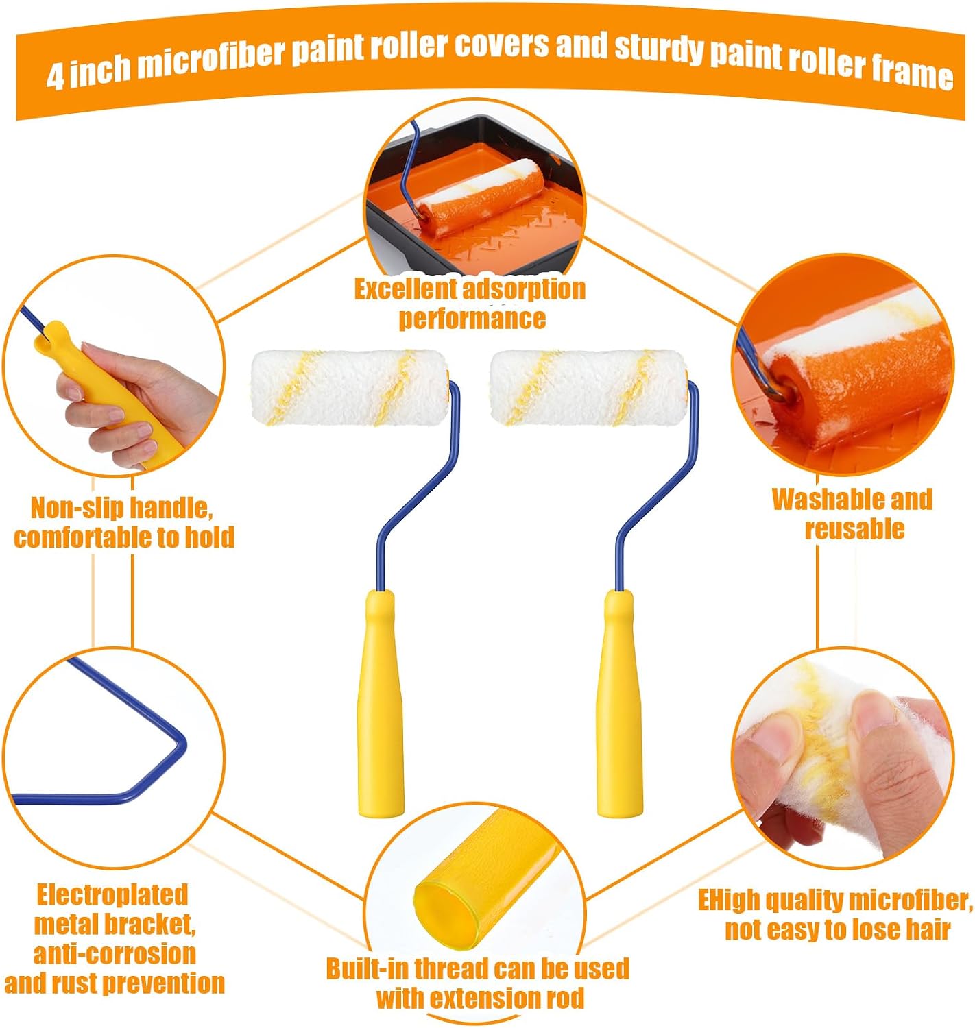 100 Pack Microfiber Paint Roller 4 Inch, 3/8 Inch Nap, Small Paint Rollers for House Painting, Wall Painting Tool
