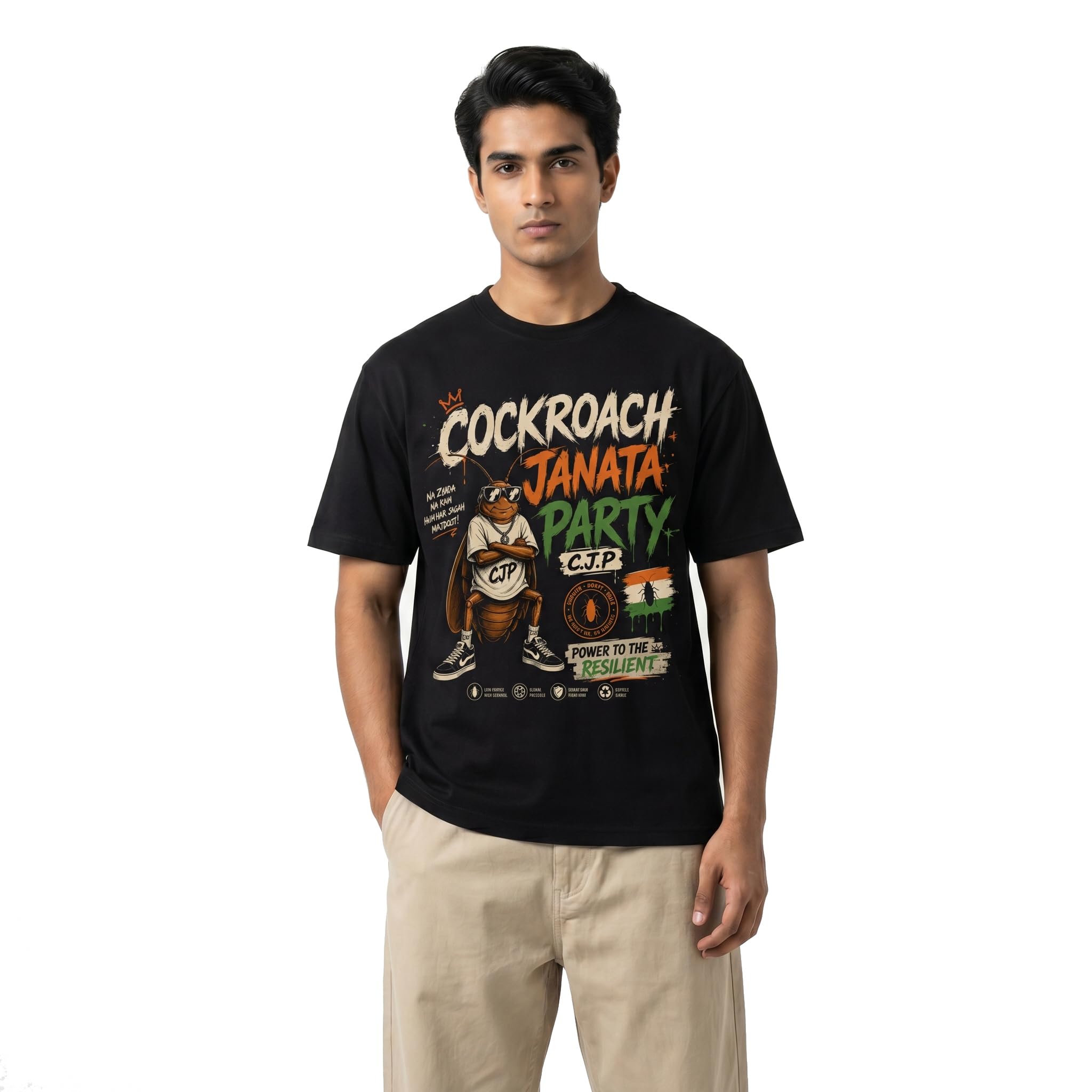 Cockroach Gang Graphic Printed Regular Fit Round Neck Half Sleeve Cotton T-Shirt for Men | Funny Streetwear Tee-image-30