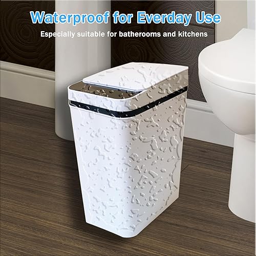 Miniatura 4 de Paquete de 2 botes de basura inteligentes sin contacto de 3.2 galones con sensor de movimiento y tapa, impermeable para dormitorio, baño, cocina