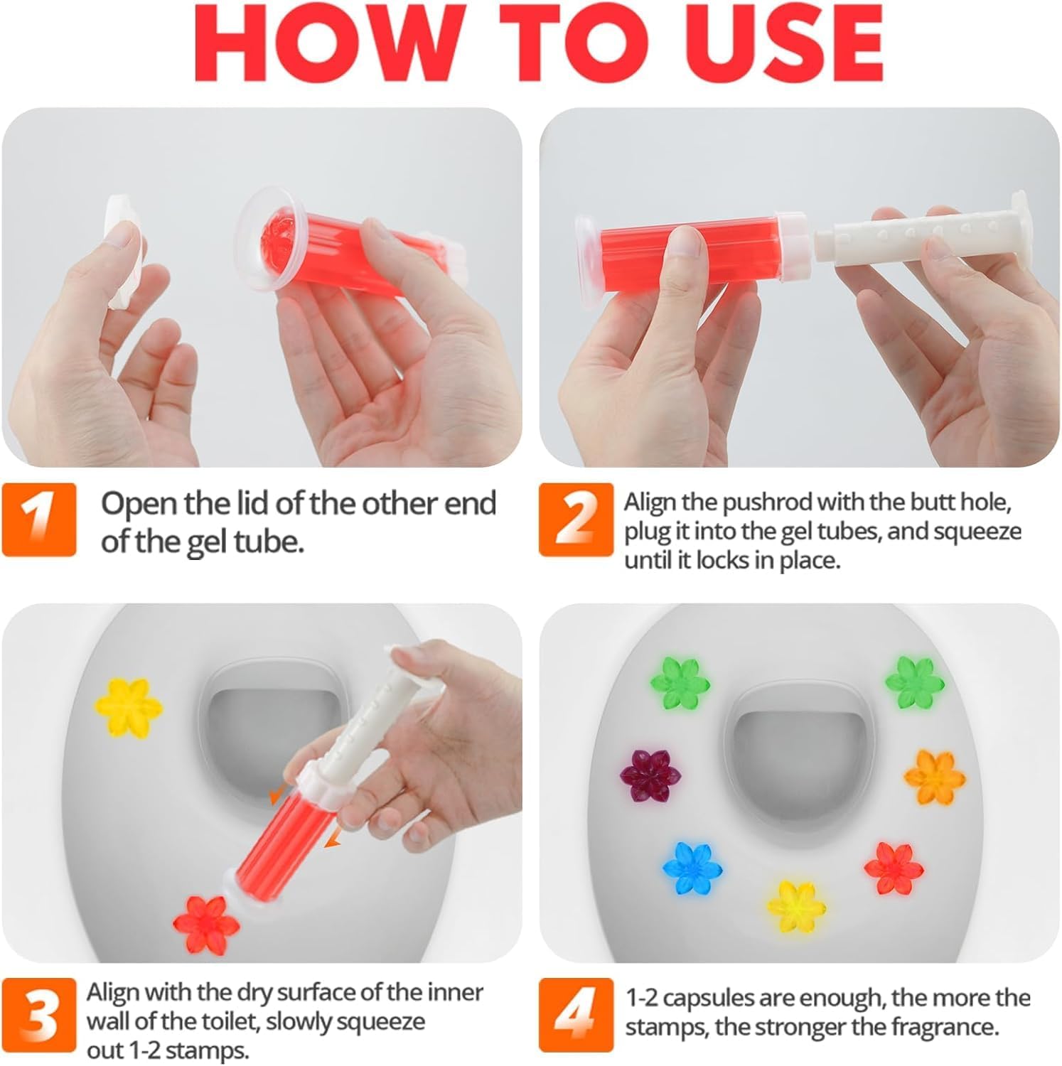 SKYZONE EXPORT 2pcs Toilet Cleaning Gel Flower Bathroom Cleaner Toilet Fresheners Air Fresher For Remove Bad Smell Bad Odor, Long-Lasting Refills Gel Stamp Injection Multicolor Pack of 2