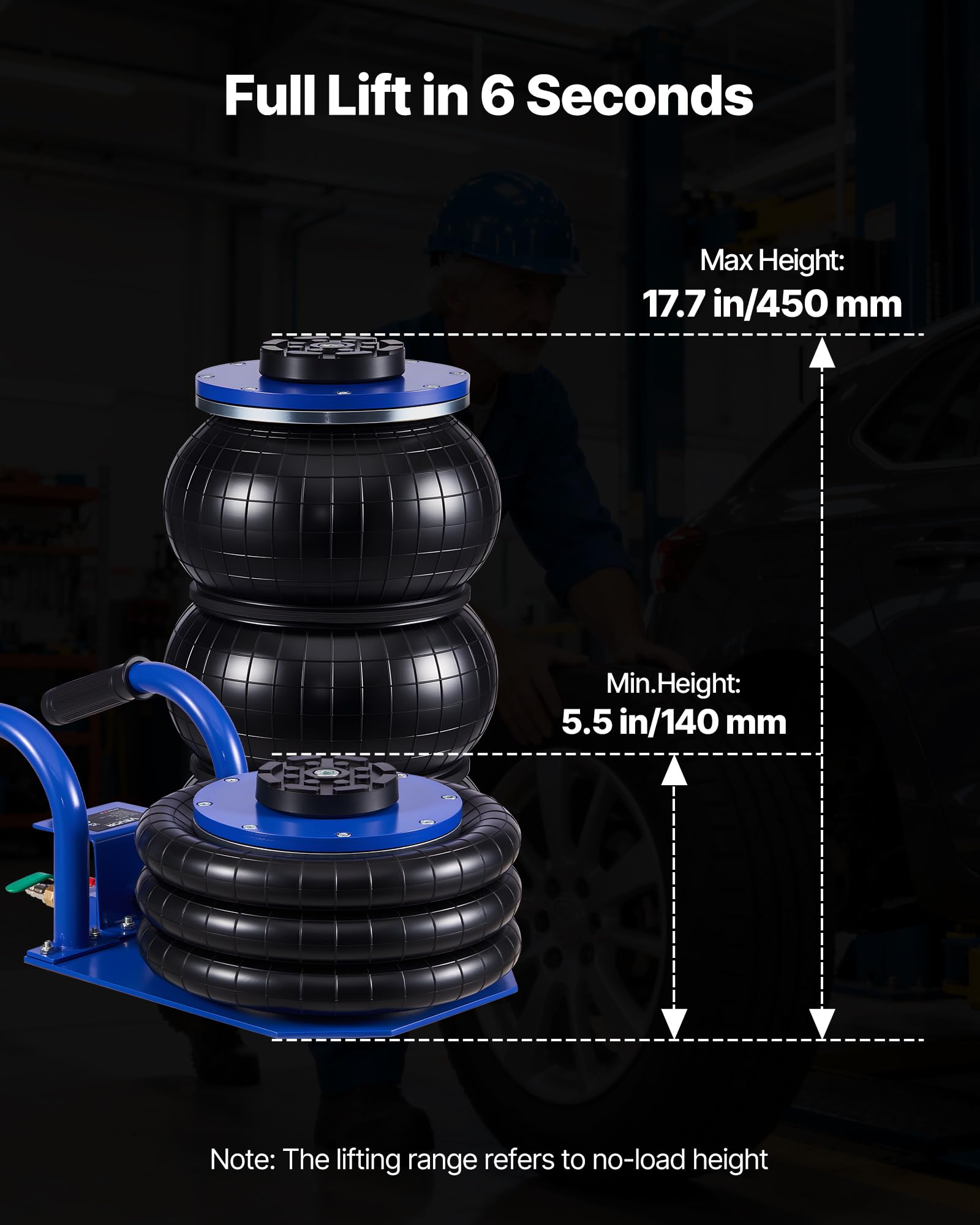 VEVOR Cric Pneumatico 3 Tonnellate 6 Tubi Acciaio Altezza 45 cm per Auto SUV Officine