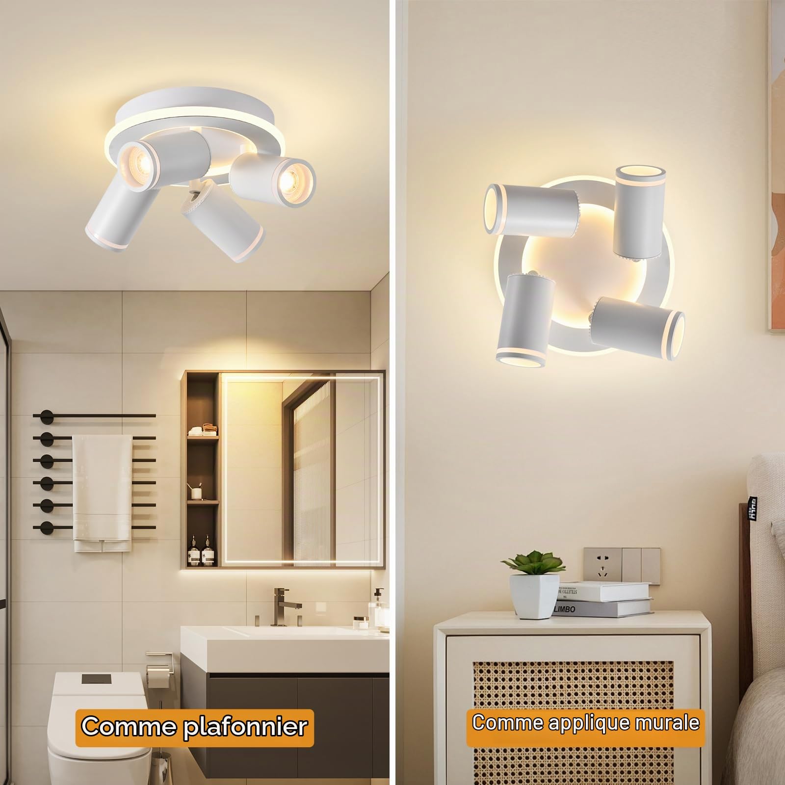 MYCUL Spot de Plafond Rond à LED 4 Flammes 22W+4x5W GU10 spots,3000K,Blanc