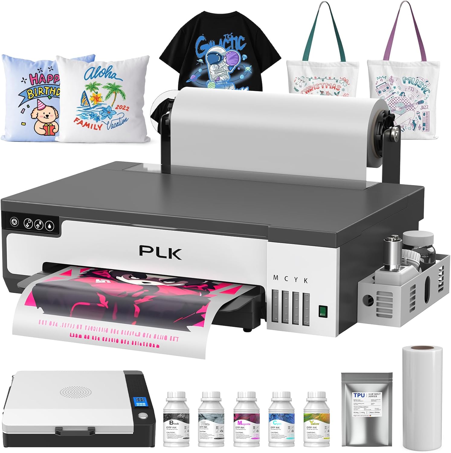 PLK A3 DTF Printer with XP600 Printhead&Roll Feeder, Double Printing Speed, Upgraded L8058 DTF with White Ink Stirring System,100% Transfer for Custom T-Shirt/Textile Printing(A3 Printer+Oven)